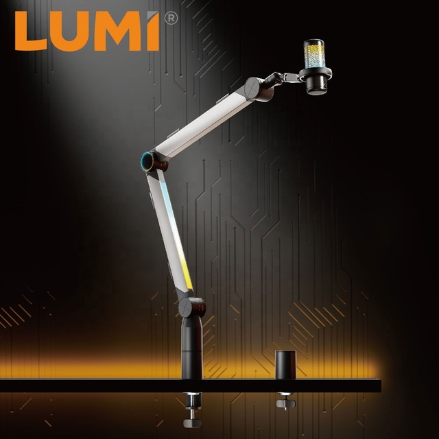 MDS20-1L Volume Control RGB Light Premium Professional Studio Microphone Boom Arm Adjustable Mic Stand Mount for Live Streaming