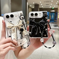 Coque de téléphone Duoable à pois scintillants avec chaîne de bracelet à nœud papillon pour femmes, housse mignonne antichoc pour IPhone 18 Duo iPhone Ultra Duo Fold