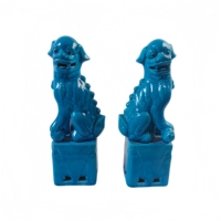 Paire de chiens Foo en porcelaine chinoise à glaçure bleue, ornements en céramique pour la maison, cadeau