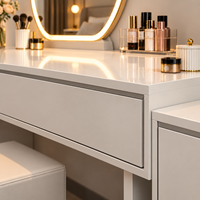 Coiffeuse moderne blanche avec miroir LED, tiroirs de rangement, table de maquillage personnalisée pour chambre à coucher