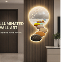 Art mural LED Paysage d'oiseaux sur fond de galets, accent vertical lumineux pour Spa, Réception, Couloir d'hôtel, Intérieurs contemporains apaisants
