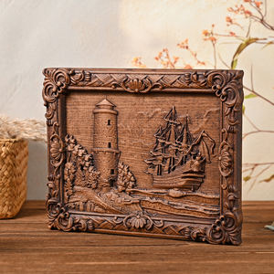 Placa de Pared de Madera con Relieve de Faro Costero y Velero, Panel de Paisaje Náutico, Decoración Vintage para el Hogar con Marco de Madera - Product Image 4