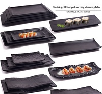 Assiette rectangulaire en mélamine noire incassable de 12,5 pouces pour restaurant japonais