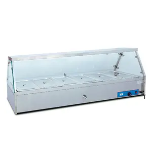 Commercial Restaurant Buffet Machine 6 Pan Electric Bain Marie Food Warmer With Curved Glass