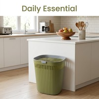 Poubelle en plastique à bandes verticales creuses, poubelle imitation rotin avec anneau de transport pour la maison, la salle de bain, la cuisine