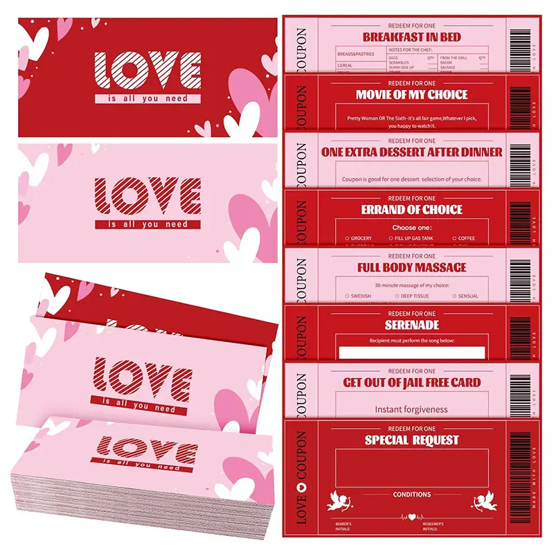 Buoni amore rosa rosso buono regalo romantico anniversario di san valentino coupon d'amore per lui o lei