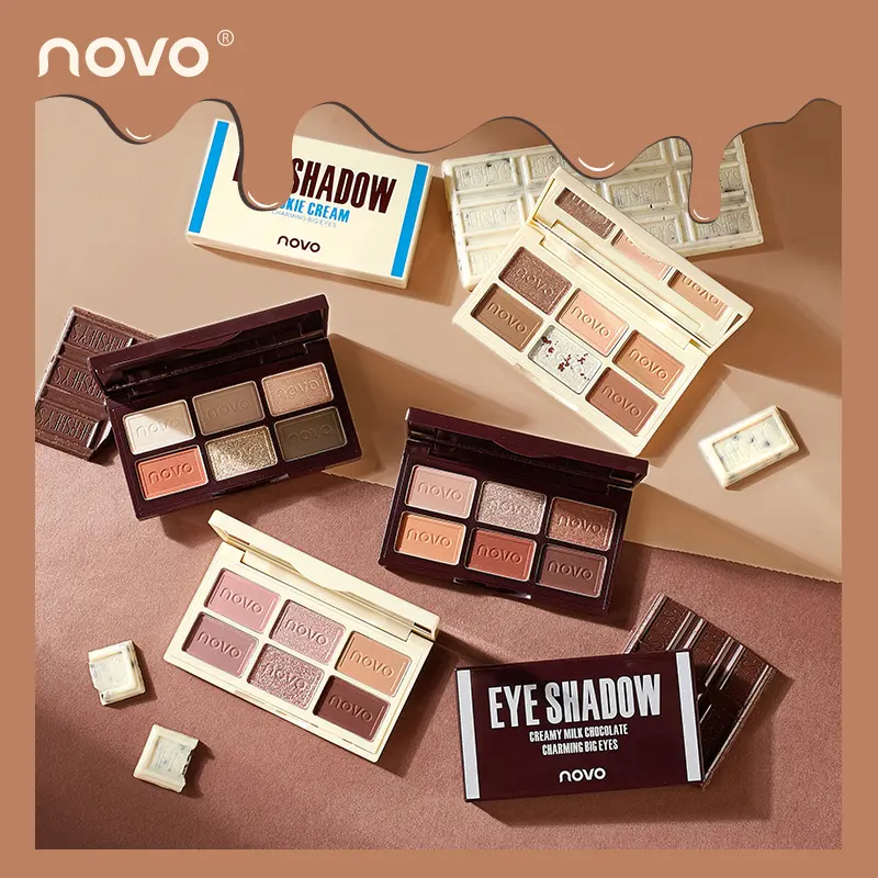 NOVO 6colors creamy milk chocolate silky eyeshadow palette no fly powder exquisite makeup bright glittery eye shadow palette