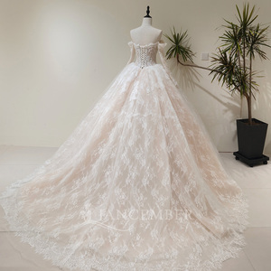 Vestido de Novia Largo Hasta el Suelo LY108, Estilo Clásico Moderno, Cuello Barco, Encaje Bordado, Cristales, Flores, Estilo Princesa - Product Image 3