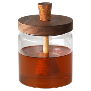 Premium Eco-Friendly High Borosilicate Glass Honey Jar Wooden Stirrer Multifunction Design Transparent <b>Kitchen</b> <b>Storage</b> <b>Container</b> - Product Image 5