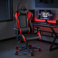 Chaise de jeu pivotante convertible en cuir PU de qualité supérieure, éclairage RGB, vérin à gaz 4 positions, design contemporain, pivotement réglable