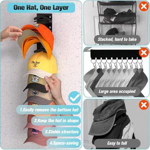 Hat Organizer Wall Mounted Storage Rack 8 Layers Plus Punch Free For Baseball Caps Clothing Storage - Product Image 2