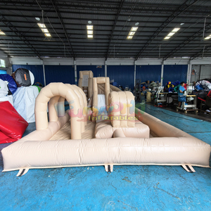 Parque acuático inflable color melocotón con tobogán, piscina, casa de brinco y pista de obstáculos - Product Image 3