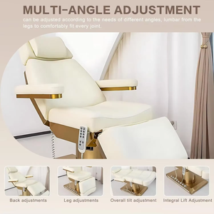 Table de massage de luxe en acier inoxydable doré avec base blanche, 4 <span class=keywords><strong>moteurs</strong></span> électriques réglables, lit de beauté pour extensions de cils - Product Image 5