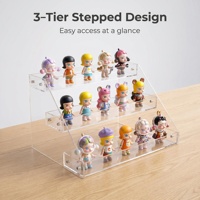 Présentoir en acrylique transparent à 3 niveaux en forme de U, moderne et minimaliste, avec étagère inclinée à assembler par vis pour figurines de blind box