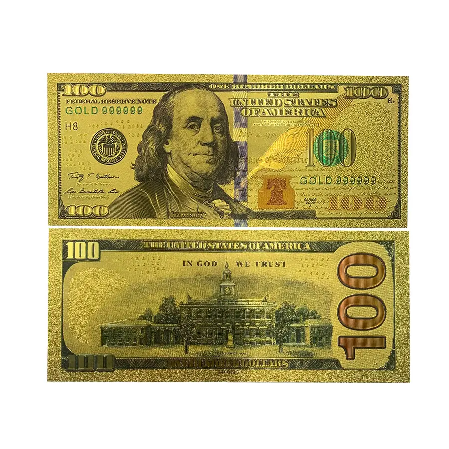 Tarjetas de colección de billetes dorados y artesanales de metal, billetes de 100 dólares de EE. UU., papel de aluminio negro y dorado, utillaje de película para dedor
