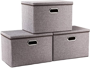 Large Collapsible <b>Bins</b> Lids Linen Fabric Containers Baskets Cube Foldable Storage Boxes with Cover for Home Bedroom - Product Image 4