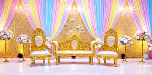 Sofá de Boda Estilo Maharaja con Tallados de Pavo Real, Diseño de Lujo Desmontable, Material de Madera Tratada, Sofá Dorado para Eventos de Boda en EE. UU. - Product Image 2