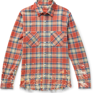 Camicia in flanella da <span class=keywords><strong>uomo</strong></span> retrò in cotone personalizzata, alla moda, in <span class=keywords><strong>velluto</strong></span> a quadri, effetto invecchiato, con bordi grezzi e bottoni, effetto sbiadito dal sole - Product Image 3