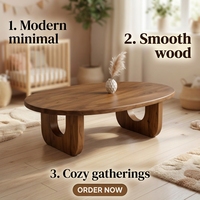Table basse ovale en bois, table de salon moderne avec piétement incurvé, meubles en bois