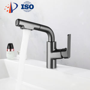 ก๊อกน้ำอ่างล้างหน้าแบบดึงออกได้ทันสมัยมีสองฟังก์ชันเครื่องผสมอ่างล้างหน้าทองเหลืองเกรด A ก๊อกน้ำโครเมี่ยมสีเทา - Product Image 4