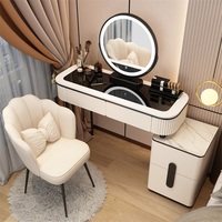 Table de maquillage moderne avec miroir réglable et ampoules LED - Table à langer simple et de haute qualité pour la chambre à coucher