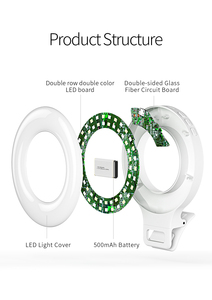 Anneau lumineux LED rechargeable 60 LED KD1835-C1125 pour téléphone, ordinateur portable et <span class=keywords><strong>tablette</strong></span>, 3 modèles, 3500-8500K, 5 niveaux de luminosité, fixation clip ABS, 500 mAh - Product Image 2