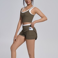 Isekafe Nouveau Short Moulant Respirant en Nylon Double Face Style Euro-Américain Color-Block avec Taille Élastique