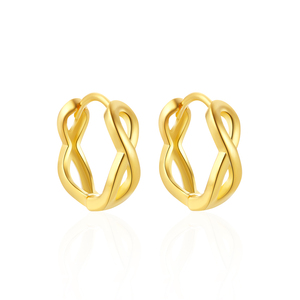 Boucles d'oreilles créoles en argent sterling 925 plaqué or 18 carats, motif chiffre huit 8, style minimaliste populaire - Product Image 1