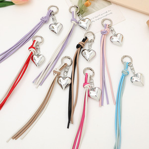PU Simple Rope Knot Leather Key Ring Hanging Bag Pendant Cute Metal Heart Car Key Keychain