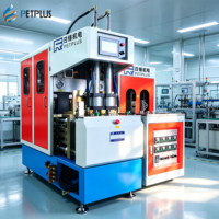 Machine de soufflage de bouteilles PET/PC semi-automatique Petplus 5L 10L 2 cavités, moteur Mitsubishi PLC, cylindre rotatif AirTac, haute productivité