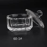 60 #   Pot en verre pour manucure, support en cristal pour liquide acrylique pour nail art, brosse de nettoyage, gobelet, plat à dappen pour nail art avec couvercle