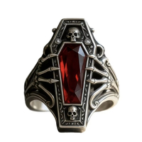 Anillos al por mayor ZhuQian para el Festival de Halloween, para mujer y hombre, góticos, oscuros, con forma de ataúd negro, circonita roja tallada, joyería rock.