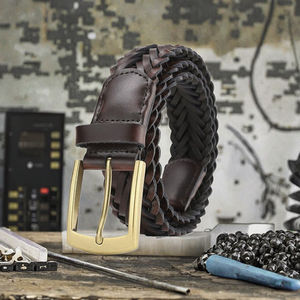 Ceinture en cuir de vachette tressé de luxe pour homme, faite à la main, en cuir véritable, avec boucle ardillon en cuivre de 2,8 cm de largeur, vente en gros - Product Image 3