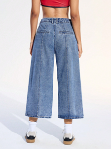 Jeans en denim pour femmes, taille haute, décontractés, personnalisés, <span class=keywords><strong>pantalon</strong></span> large, jambe large - Product Image 2