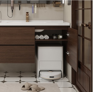 Vintage ceramic integrated basin intelligent lighting <b>mirror</b> <b>walnut</b> wall mounted bathroom cabinet - Product Image 4