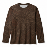 T-shirt à manches longues 3D AOP 100% polyester séchage rapide col rond marron pour l'automne décontracté en gros RTS OEM ODM avec motif