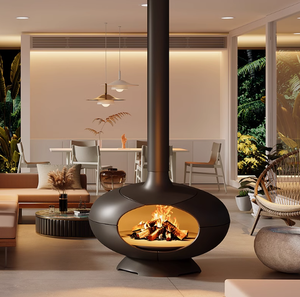 Caminetto Circolare Sospeso Personalizzato con Fiamme in Legno Vero Senza Fumo per Riscaldamento Interno di Ville, Agriturismi e Case - Lusso Contemporaneo - Product Image 4