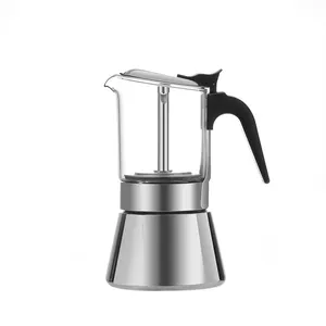 HGIHWIN Vidrio de borosilicato y estufa de acero inoxidable Espresso Moka Pot Cafetera