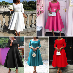 D346 Nouvelle Collection <span class=keywords><strong>Robe</strong></span> de <span class=keywords><strong>Soirée</strong></span> Élégante à Manches Longues et Ourlet Large Couleur Unie pour Femme - Product Image 2