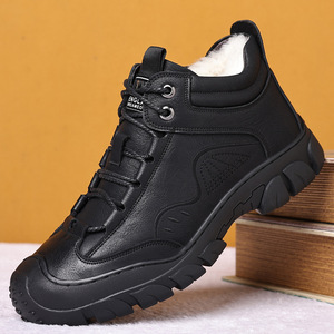 Botas de Nieve para Hombre, de Cuero Genuino, con Punta de Acero, Forro de Felpa, Suela de Goma, Media Caña, Cálidas, Aisladas, Impermeables, para Uso en Exteriores - Product Image 1