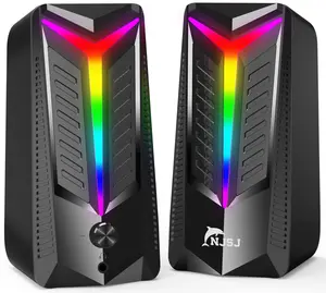 NJSJ Speaker Gaming RGB, Speaker komputer untuk Monitor Desktop, Speaker Stereo bertenaga USB 2.0 dengan Bluetooth nirkabel & 3.5mm A