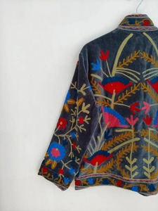 Top Demanded Boho Black <b>Velvet</b> TNT Suzani <b>Jacket</b> With Pocket For Traditional Uzbek Embroidery Available for Bulk Quantity - Product Image 2