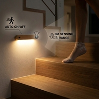 Mini lampe LED à détecteur de mouvement en bois minimaliste, blanc chaud, magnétique, rechargeable par USB, à coller, pour placard, armoire