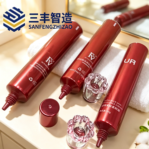 Metallic <b>Red</b> Cosmetic Squeeze Tube with Custom Acrylic Applicator Cap - Product Image 1