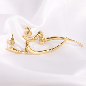 Irregular Long <b>Stud</b> Earrings 18K Gold Plated <b>Titanium</b> Steel Wave Design Asymmetry Women's Fashion Jewelry - Product Image 5