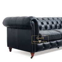 Top Grain Kunstleder Couch Vintage-Stil Italienisches Leder Modernes Schwarz Chesterfield Sofa 3-Sitzer Knopf Tufted Leders ofa
