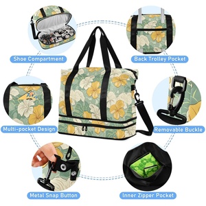 Hawaii Flowers Print Waterproof Dry Wet Separation Fitness Duffel Bag Gym Travel Hiking Sports Duffel <b>Backpack</b> - Product Image 5