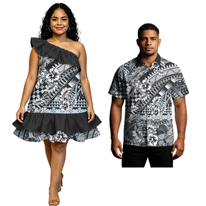 Nuevos conjuntos <span class=keywords><strong>de</strong></span> camisas <span class=keywords><strong>de</strong></span> bolsillo para hombre <span class=keywords><strong>de</strong></span> las Islas Samoanas 2026 y elegantes minivestidos hawaianos <span class=keywords><strong>de</strong></span> un solo hombro para mujer, conjuntos tribales polinesios para parejas. - Product Image 2