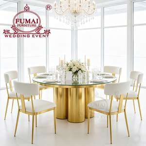 Mesas y sillas de vidrio negro para invitados VIP, mesa de cóctel de boda con soporte de galvanoplastia dorada - Product Image 6