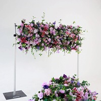 NINI En gros Arche de mariage carrée en soie avec roses artificielles, style verdure, toile de fond écologique pour mariage